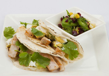SOFT TACOS WITH CRANBERRY GLAZED PORK LOIN AND SALSA